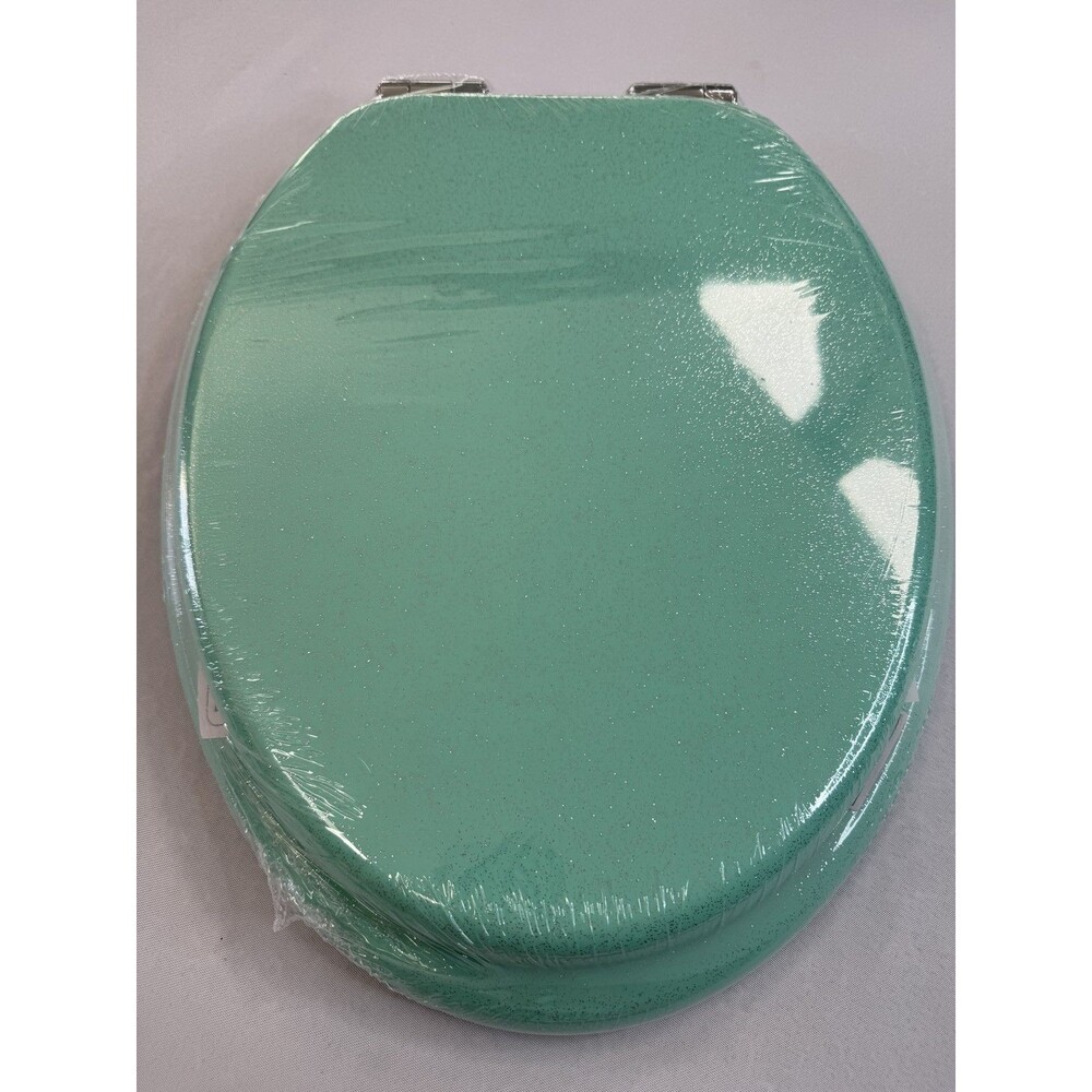 AngelShield Elongated Toilet Seat Glitter Green Wood Slow Close Quick Release